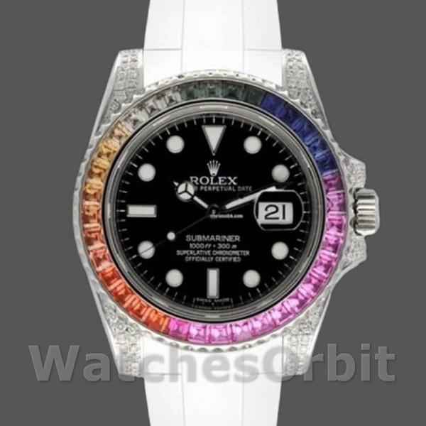 Replica Rolex Submariner 116610 Black Dial White Rubber strap 40mm Herren Replica Uhr, Replica Uhren, Edle Materialien