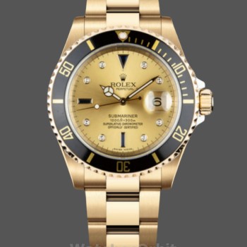 Replica Rolex Submariner 40 18k Champagne Diamond Dial Black Bezel 16613T Gold Uhr