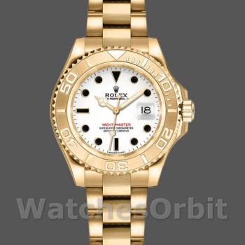 Replica Rolex Yacht-Master 169628 Gelbgold Weißes Zifferblatt 29MM Lady Replica Uhr